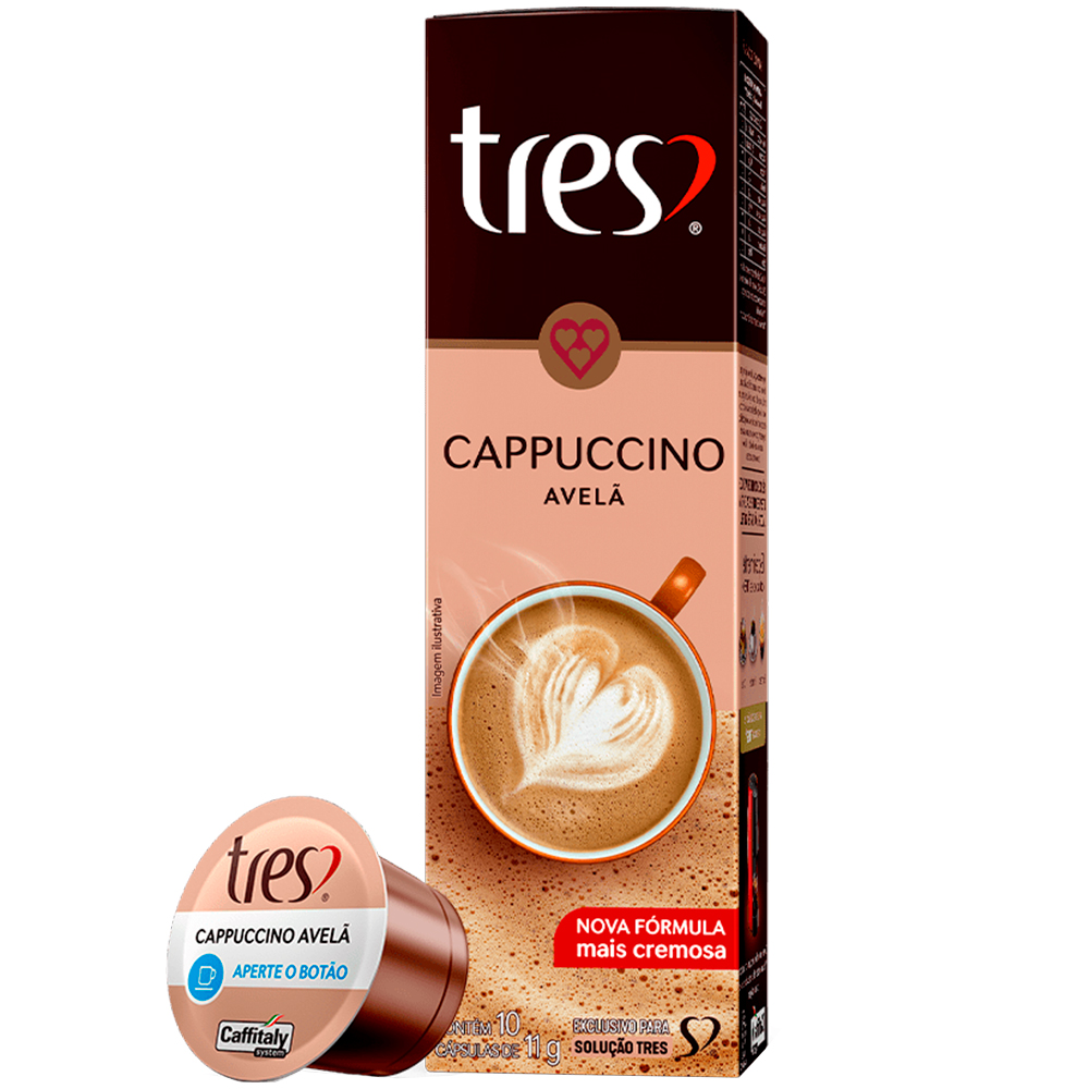 Cápsula de Café TrÑªs Corações Capuccino Avelã 10 Unidades
