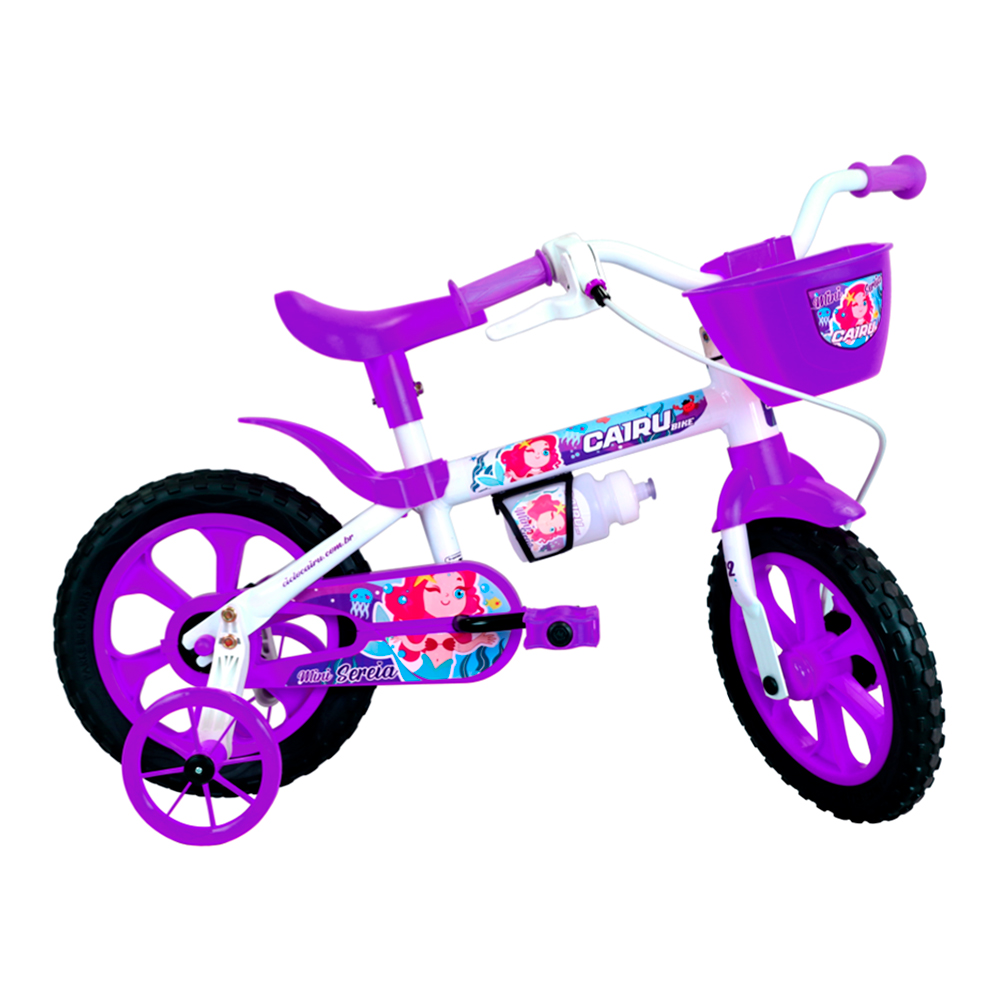 Bicicleta Infantil Aro 12 Cairu Mini Sereia Freio a Tambor Cestinha