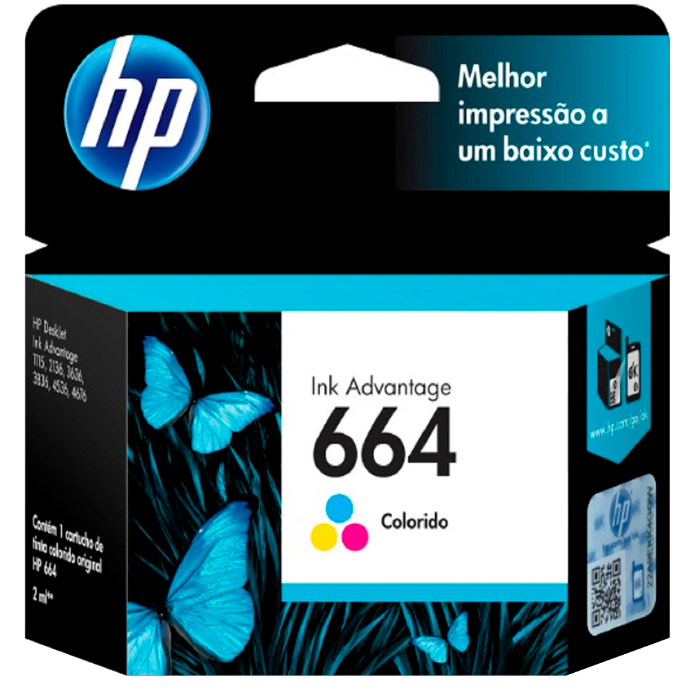 Cartucho de Tinta HP Tricolor NÂº664 Original até 100 Páginas F6V28AB