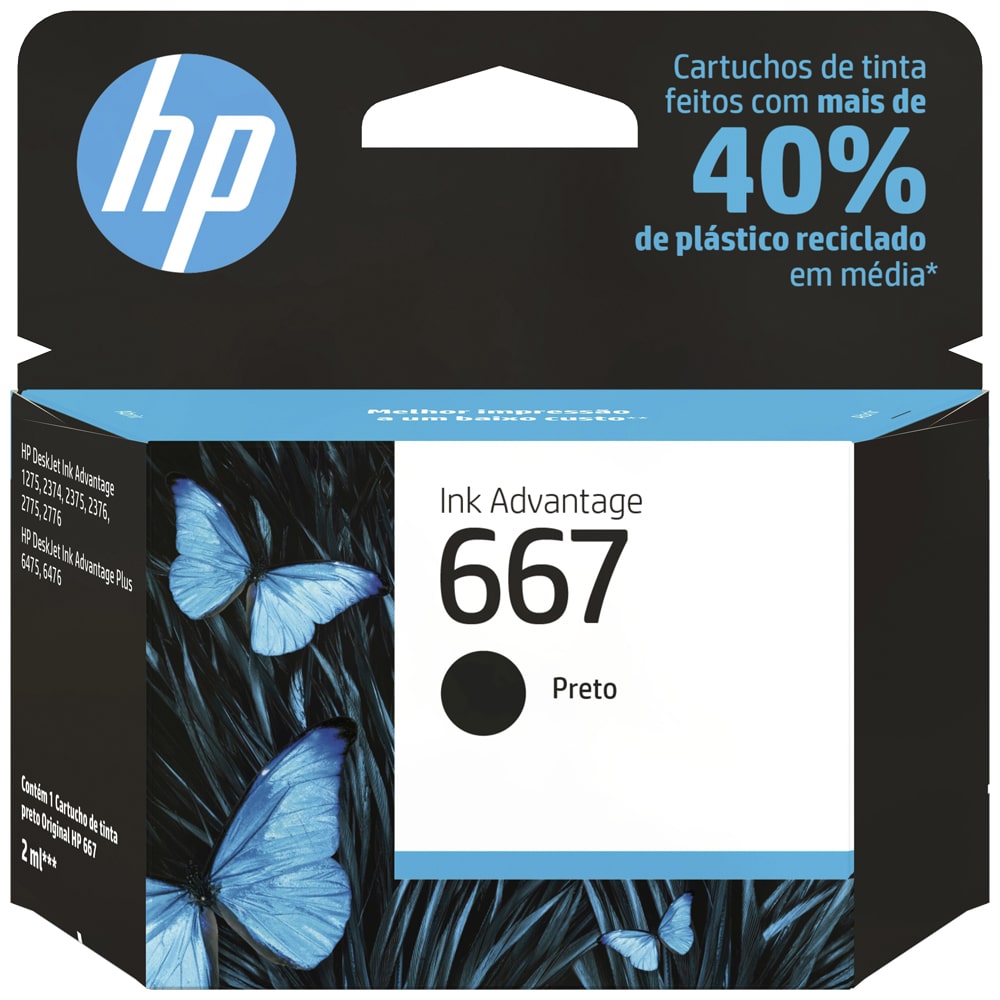 Cartucho de Tinta HP Preto NÂº667 Original até 120 Páginas 3YM79AB