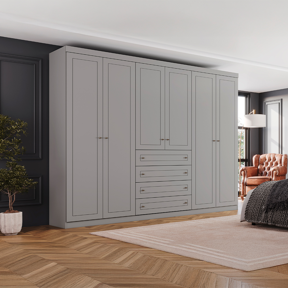 Guarda-Roupa Casal 6 Portas Bater 4 Gavetas Americano Henn Roupeiro