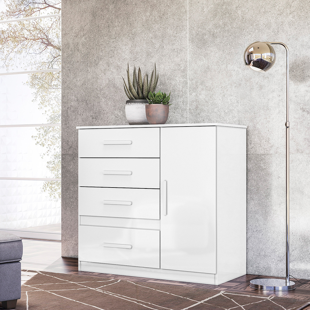 Cômoda 1 Porta Bater 4 Gavetas com Corrediças Metálicas VÑªnus Moval