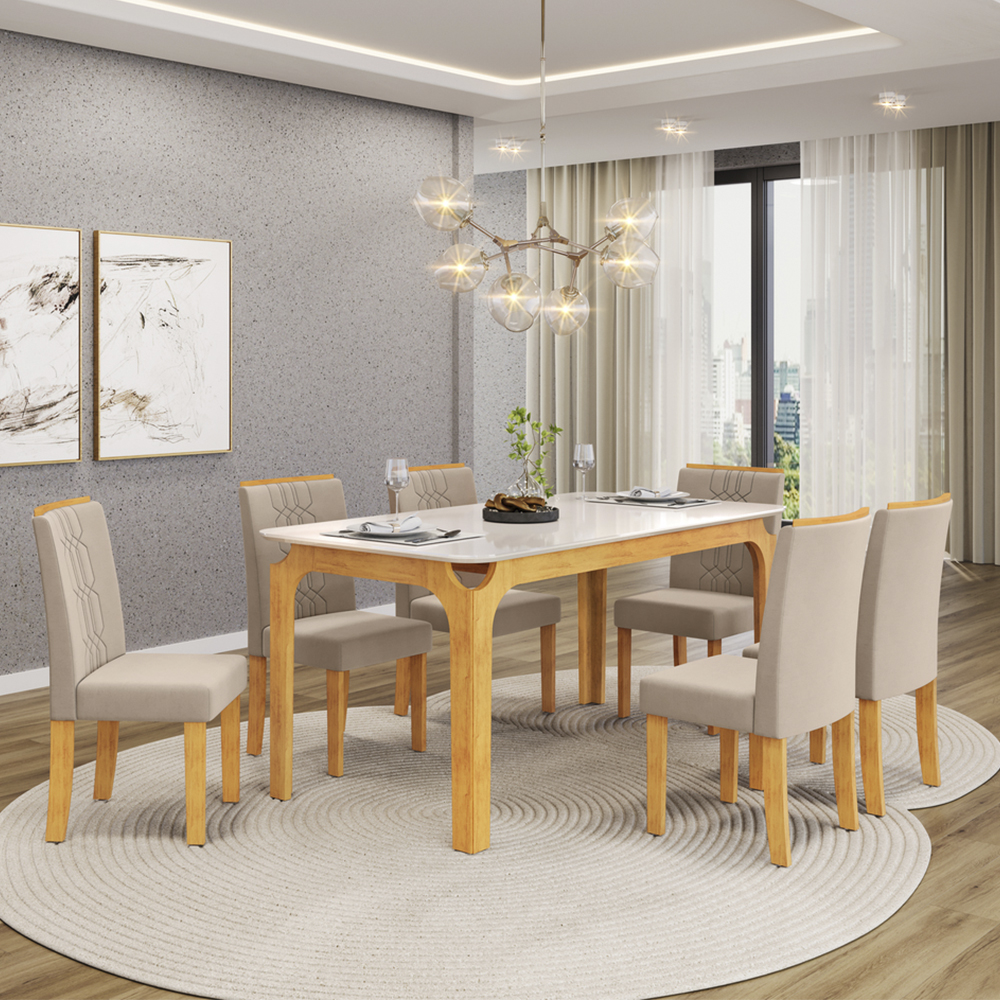 Conjunto de Mesa 6 Cadeiras Com Assento Estofado Marina DJ MÑ³veis