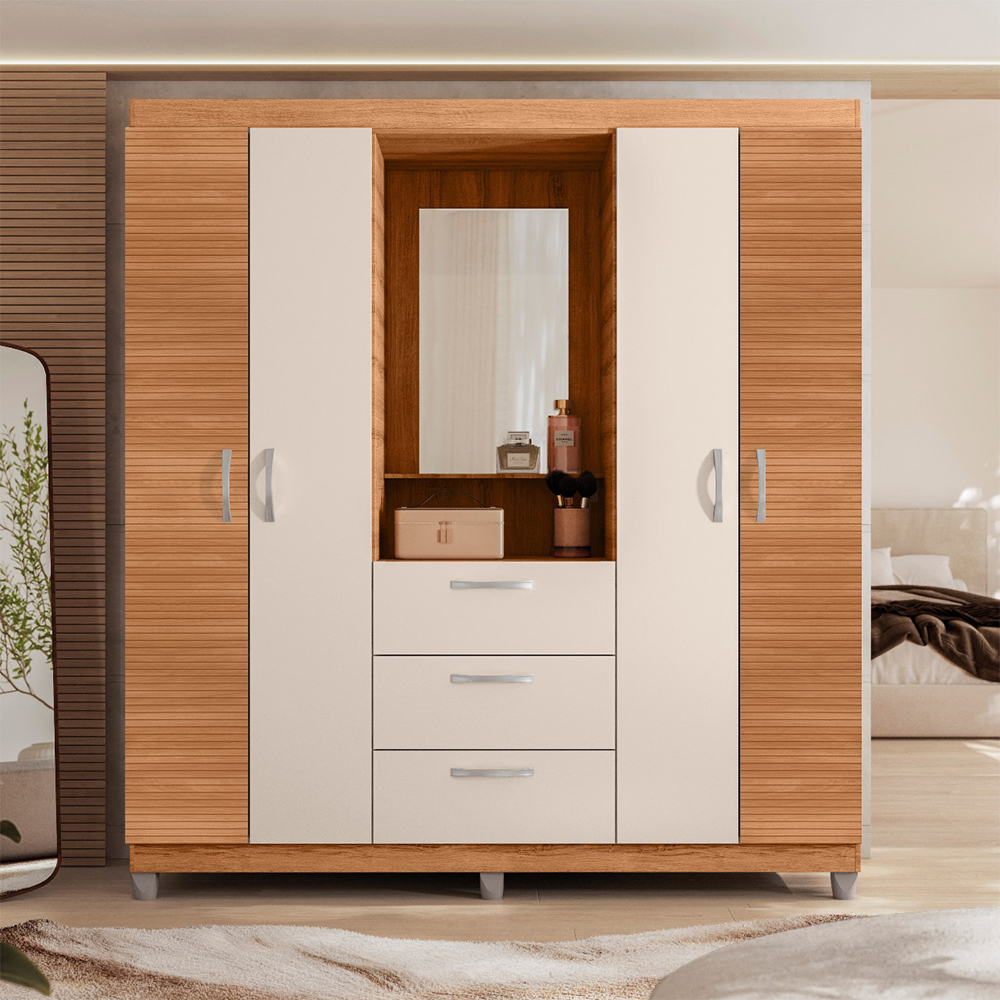 Guarda-Roupa Solteiro 4 Portas Bater 3 Gavetas Capelinha Clapton Caemmun