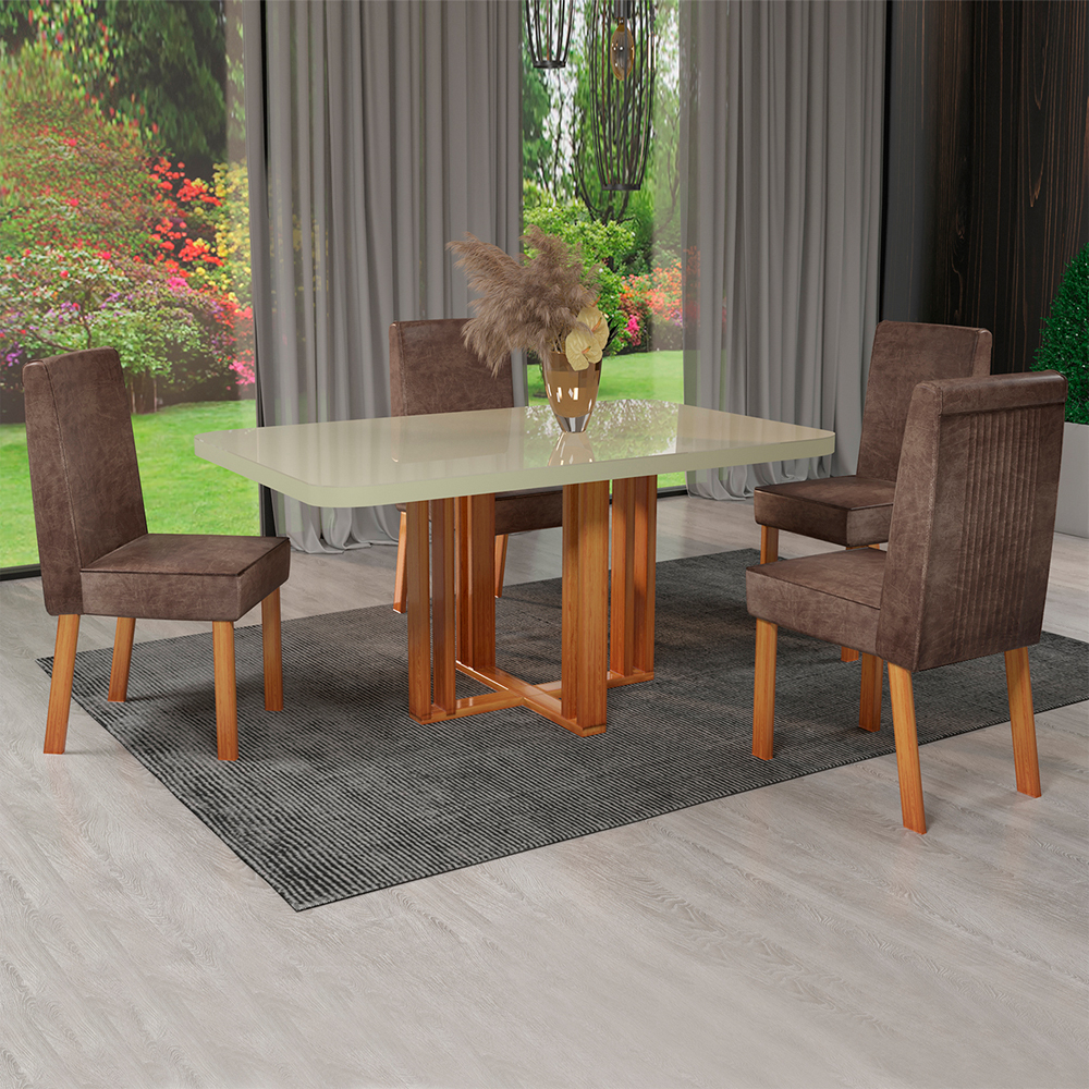Conjunto de Mesa 4 Cadeiras Tampo MDF e Vidro Ghaia Bom Pastor