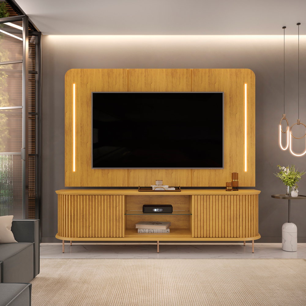 Rank com Painel para TVs até 75" MDF 2 Portas Atlas DJ MÑ³veis