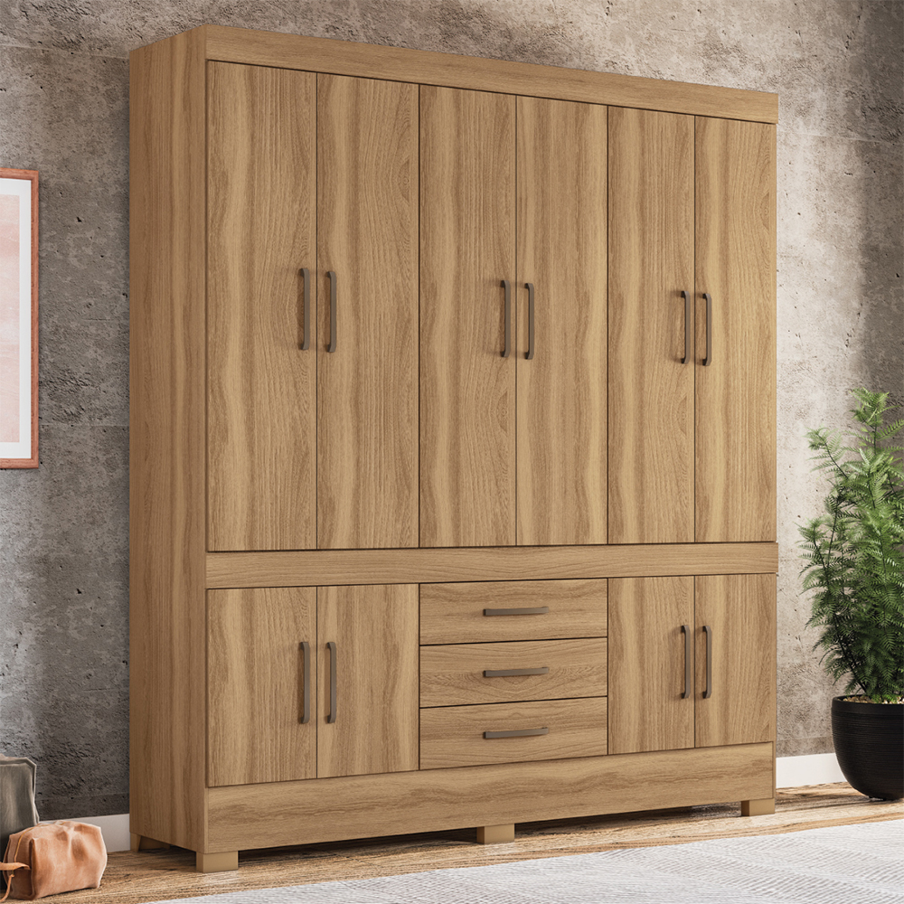 Guarda-Roupa Casal 10 Portas Bater 3 Gavetas New Murano DemÑ³bile Roupeiro
