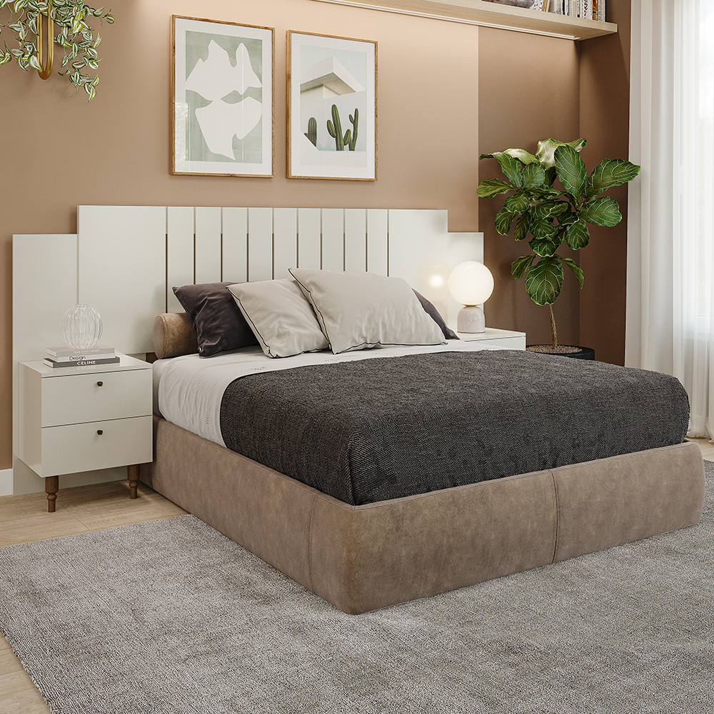 Cabeceira Casal Extensível até 160cm MDF com Mesa de Cabeceira GÑªnova Panan