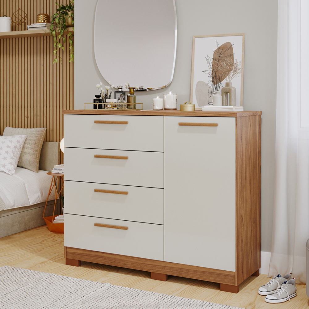 Cômoda 1 Porta 4 Gavetas MDF Malu Panan