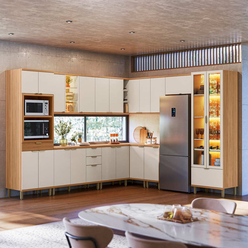 Cozinha Modulada 11 Peças 20 Portas 5 Gavetas com Cristaleira Bless Linea Brasil