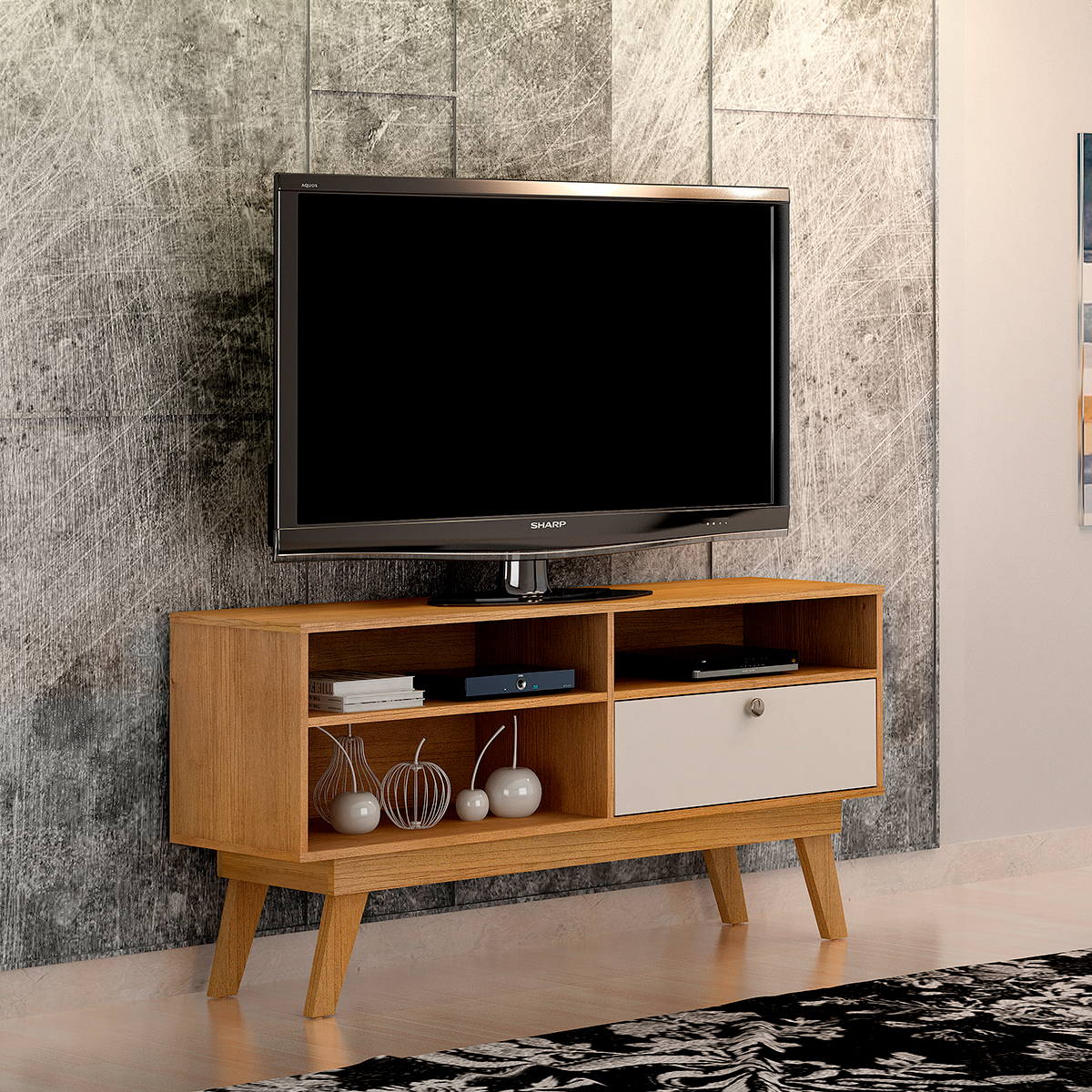 Rack sem Painel para TV até 50" 1 Porta 3 Nichos Houston ValdemÑ³veis