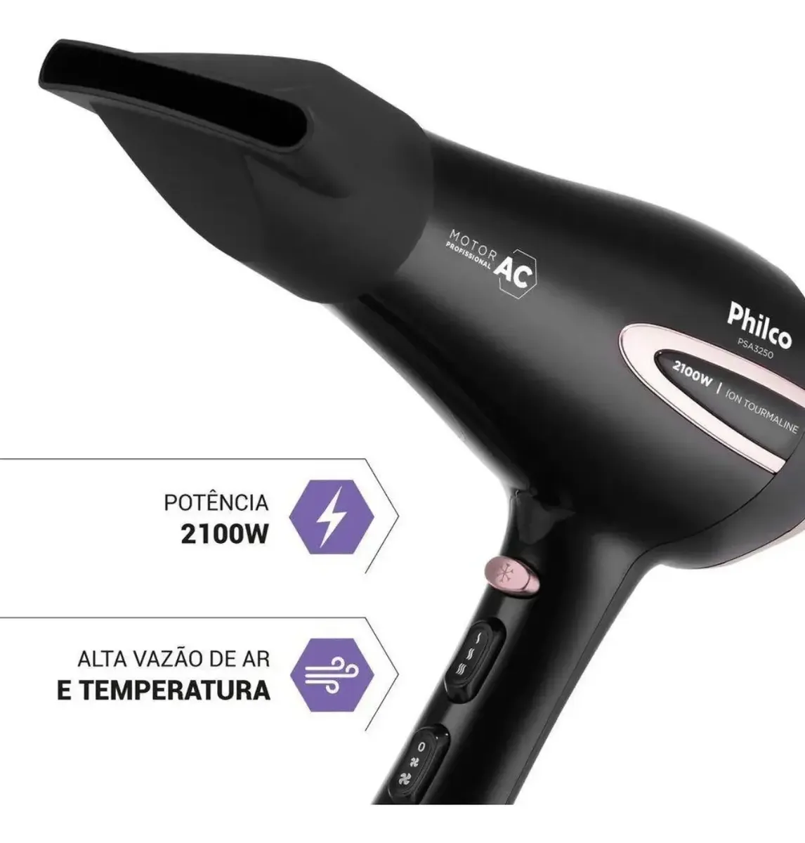 Secador De Cabelo Profissional Philco 2100w Ñon Com Difusor