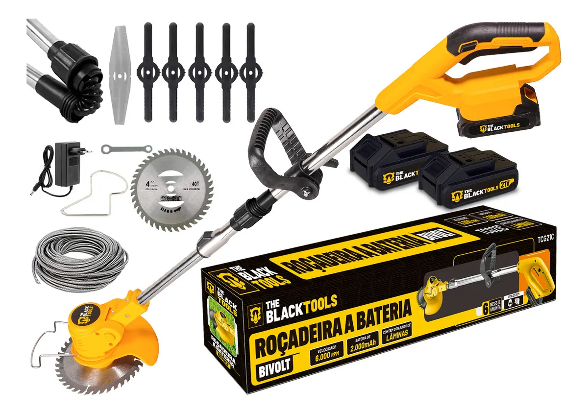 Roçadeira Aparador Grama 2 Baterias Recarregável 21v 750w Profissional Com AcessÑ³rios Tcg21cx-2b The Black Tools