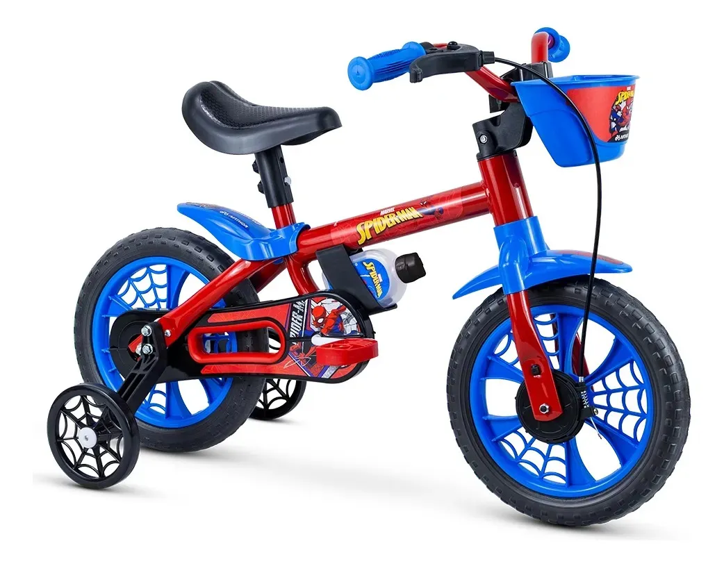 Bicicleta Infantil 2â5 Anos Nathor Homem-Aranha Aro 12 azul/vermelho com rodinhas