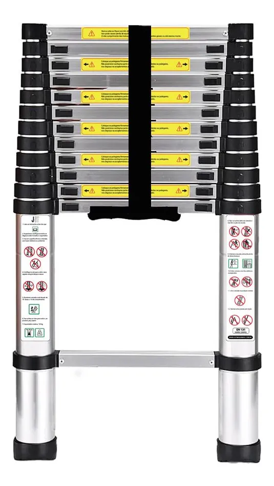 Escada TelescÑ³pica JST 13 Degraus Inox 3,8m Dobrável e Antiderrapante